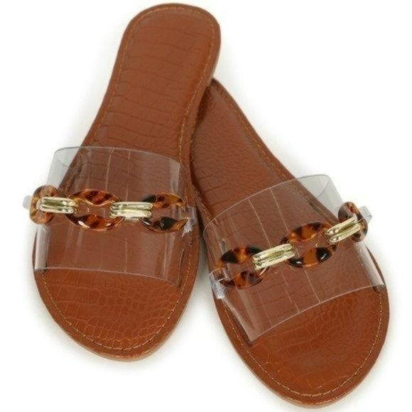 Clear leopard chain flat slip on sandals - Picture 4 of 6